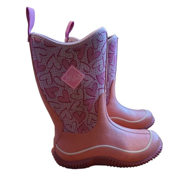 muck Other - MUCK boots mud rain boots with pull tab backs and a pink heart graphic print